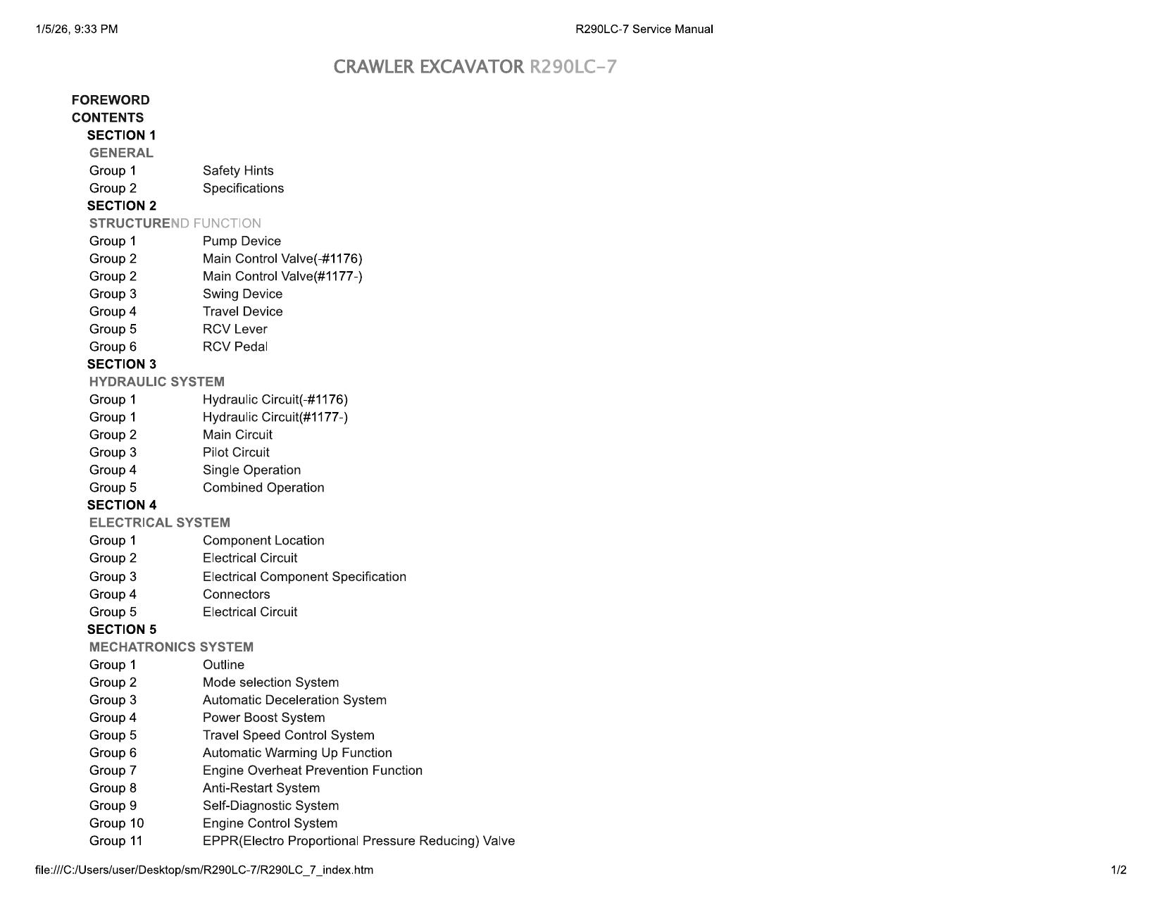 R290LC-7 Service Manual